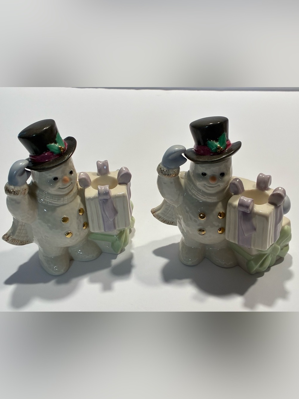 Lenox The Snowman Candlesticks Set of 2 1999 Porcelain Christmas w/ Box